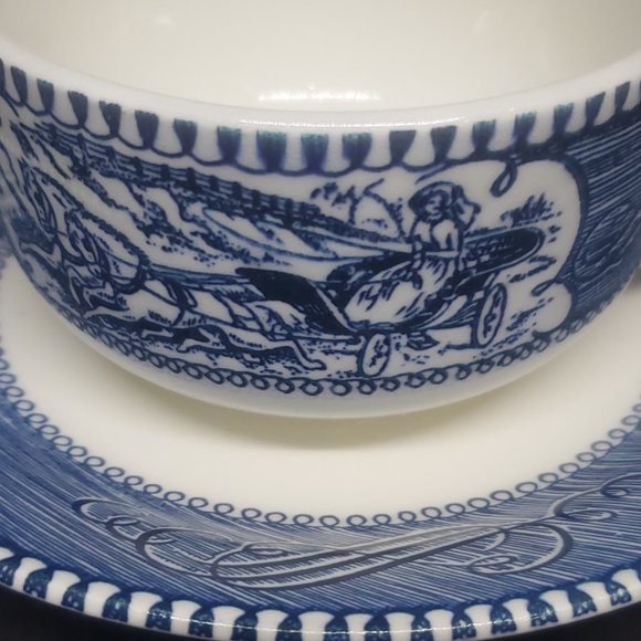 Currier & Ives Blue Flat Cup and Saucer Set - Picture 3 of 6